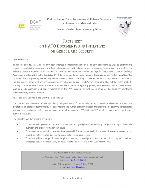 201506 FACTSHEET ON NATO DOCUMENTS AND INITIATIVES ON GENDER AND SECURITY