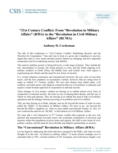 “21st Century Conflict: From “Revolution in Military Affairs” (RMA) to the “Revolution in Civil-Military Affairs” (RCMA)