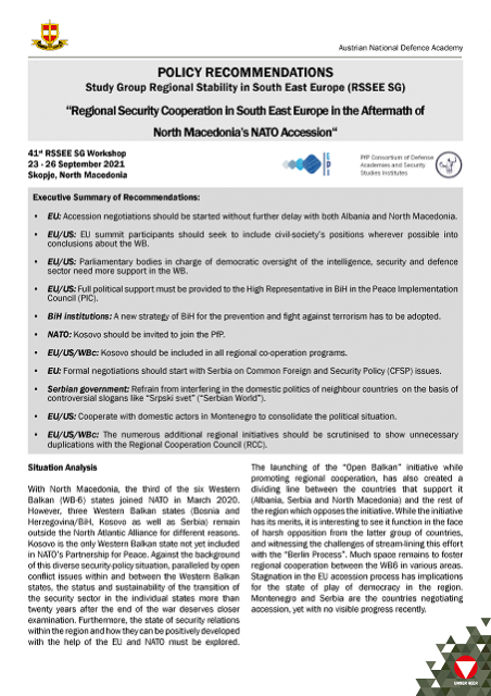 RSSEE. Regional Security Cooperation in SEE in the Aftermath of North Macedonia’s NATO Accession