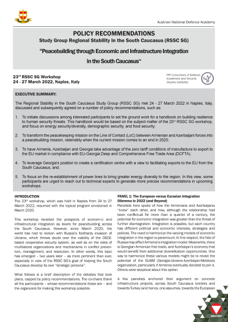 Peacebuilding through Economic and Infrastructure Integration in the South Caucasus