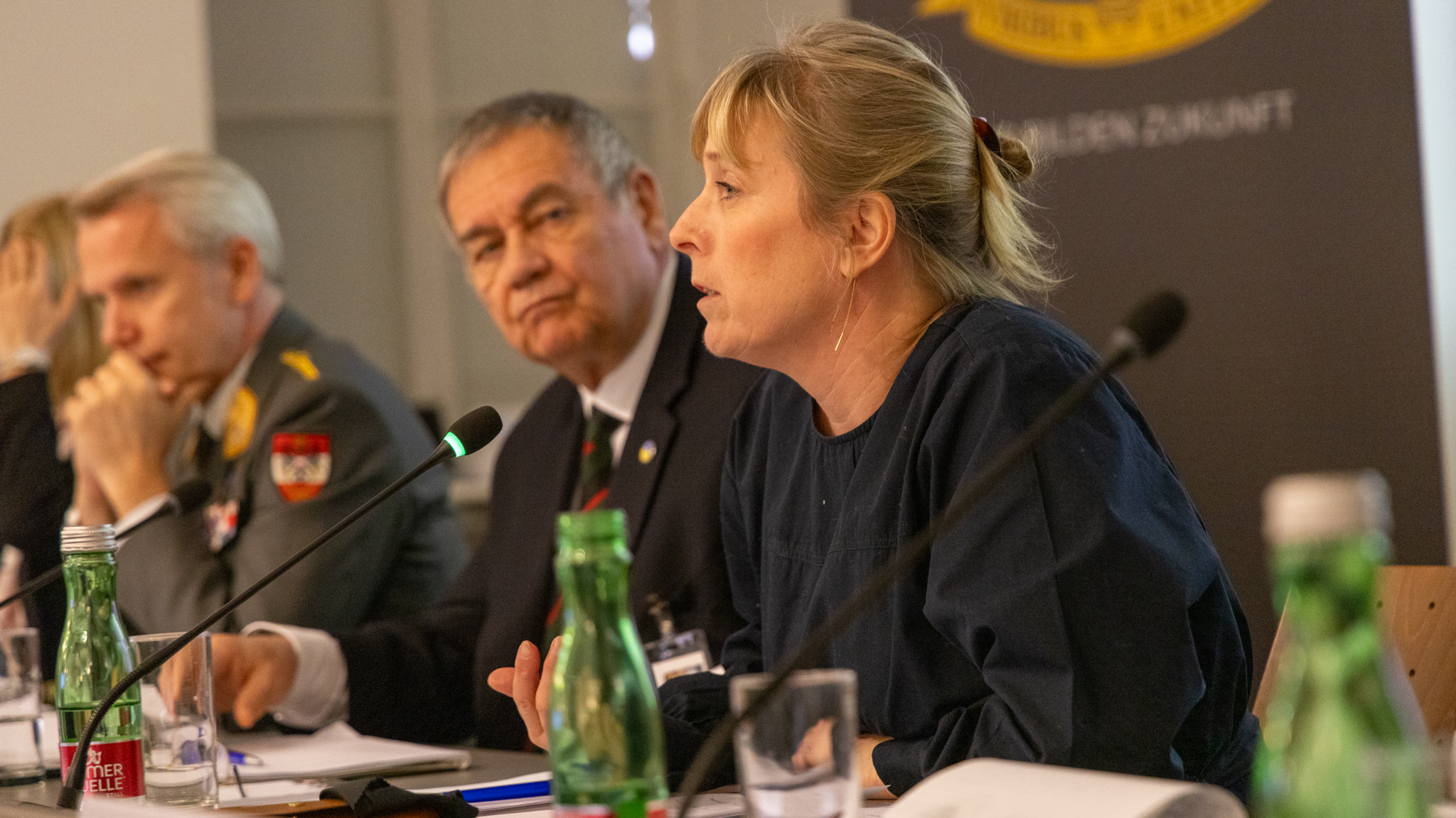 Ms. Dorthe Nyemann addresses a question during a history-focused fireside chat 